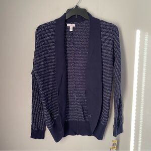 Charter Club Women’s Open Front Striped Sparkly Blue Thick Knot Sweater size M